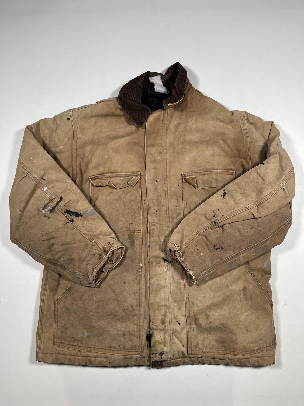 Dickies Jacket Mens Medium Brown Canvas Quilted Workwear Full Zip Lined Coat